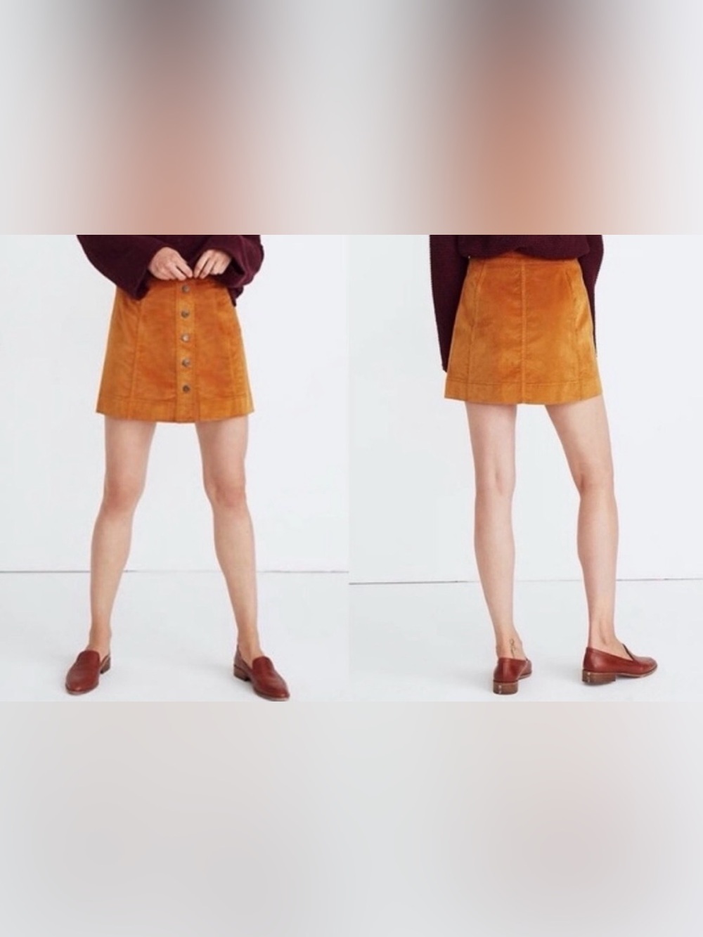Madewell velveteen A-line Mini skirt button front size 10